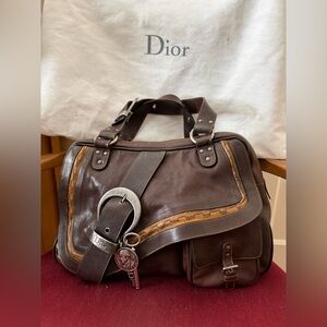 This is a Christian Dior Gaucho Bag, Double Pocket Satchel in brown leather